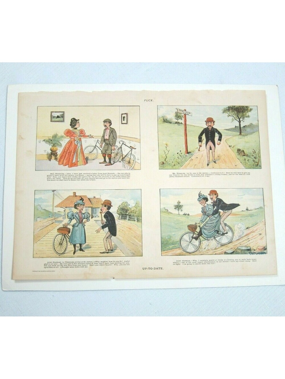 Antique 1897 Puck Magazine Bicycle Cartoon "Up-To-Date" 10x13.5 RARE PRINT